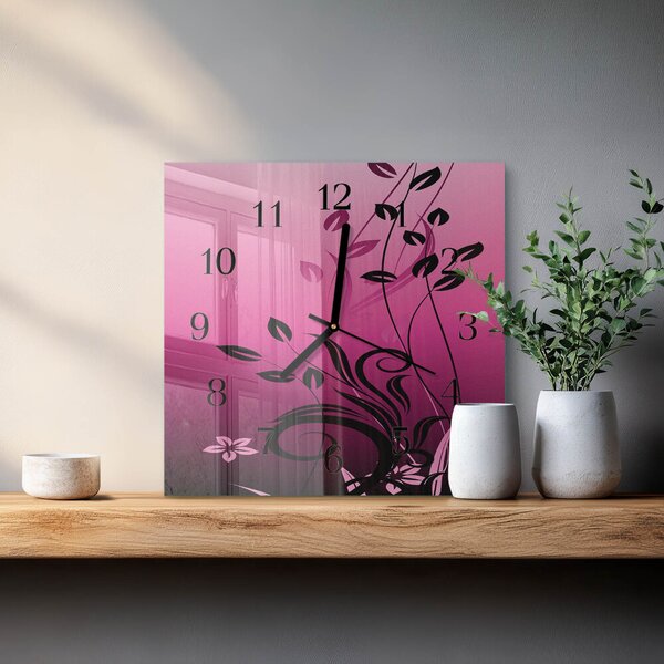 Skleněné hodiny na stěnu Květinové umění zskc-30x30-00171359