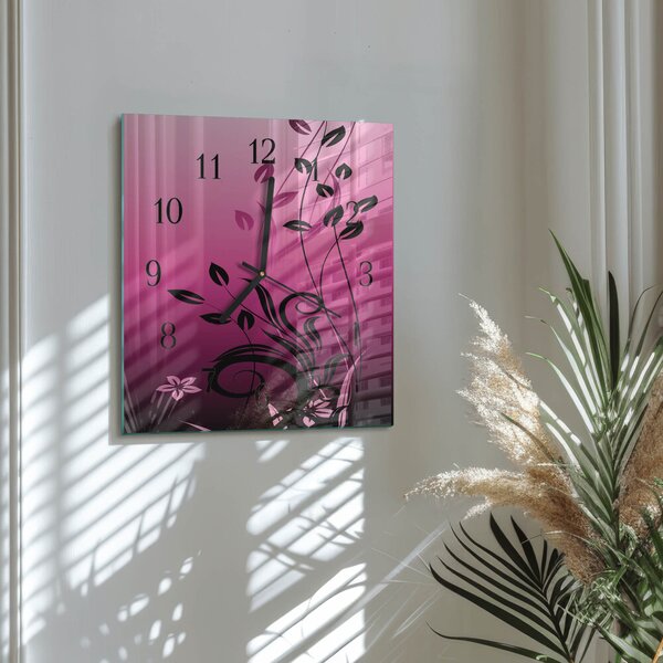 Skleněné hodiny na stěnu Květinové umění zskc-30x30-00171359