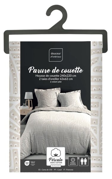 Bílé/béžové povlečení na dvoulůžko/prodloužené z bavlněného perkálu 240x220 cm Eliot – douceur d'intérieur