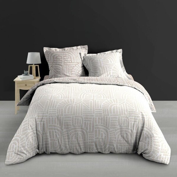 Bílé/béžové povlečení na dvoulůžko/prodloužené z bavlněného perkálu 240x220 cm Eliot – douceur d'intérieur