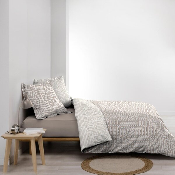 Bílé/béžové povlečení na dvoulůžko/prodloužené z bavlněného perkálu 240x220 cm Eliot – douceur d'intérieur