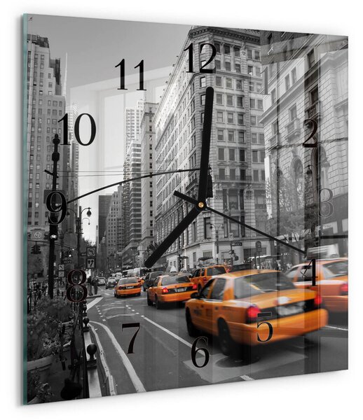 Skleněné hodiny na stěnu Newyorské taxi zskc-30x30-00171399