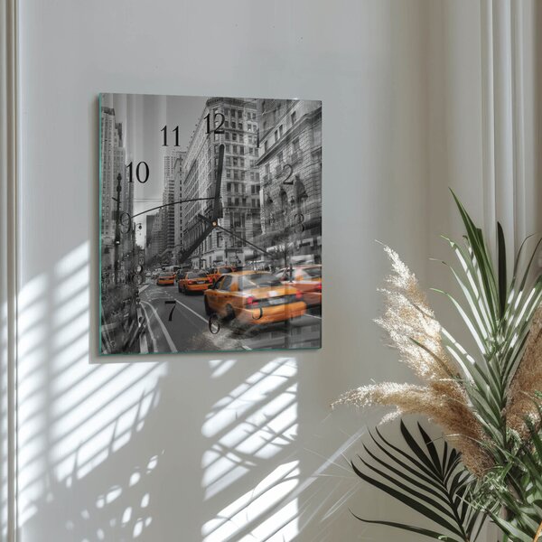 Skleněné hodiny na stěnu Newyorské taxi zskc-30x30-00171399