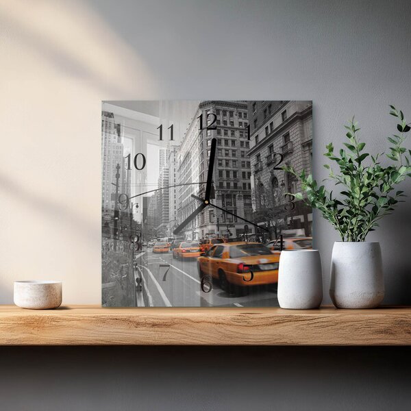 Skleněné hodiny na stěnu Newyorské taxi zskc-30x30-00171399
