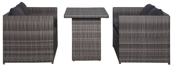 3dílný bistro set s poduškami hnědý polyratan šedý