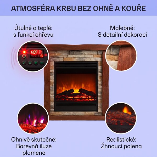 Klarstein Dekorativní krb s LED plameny, elektrický krb s ohřívačem, 1800W elektrický krb, úsporný elektrický krb, nástěnný krb s dálkovým ovládáním a časovačem, elektrické krby s krytem z polystonu