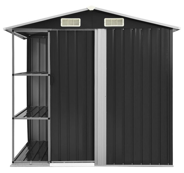Zahradní domek s regálem antracitový 205 x 130 x 183 cm železo