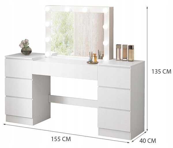 Toaletka S Zrcadlem A Zásuvkami, Bílá, Na Make-Up, Glamour, Moderní Loft