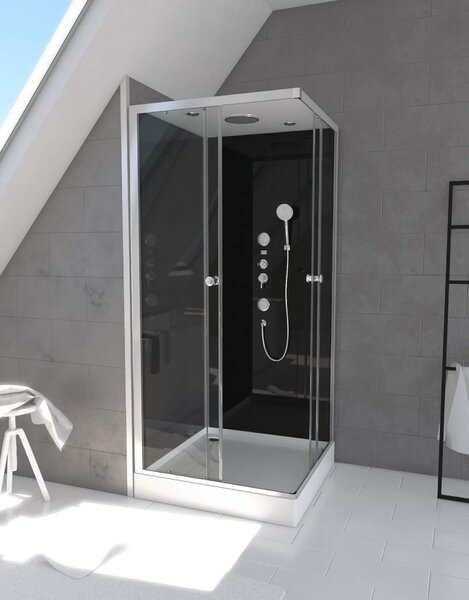 Kompletní sprcha MARWELL Kompletní sprcha Black Square 90 x 90 x 215 cm - Sprcha v kompletním setu včetně sprchové vaničky a baterie - Rohová sprcha s přístupem do rohu
