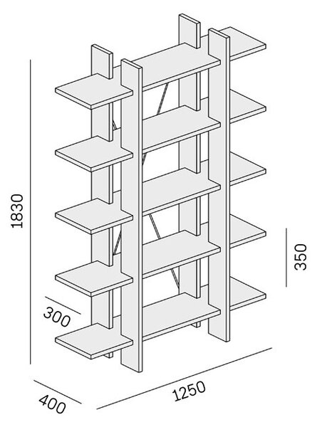 Kancelářský regál vysoký krátký SOLID, 1250 x 400 x 1825 mm, dub přírodní