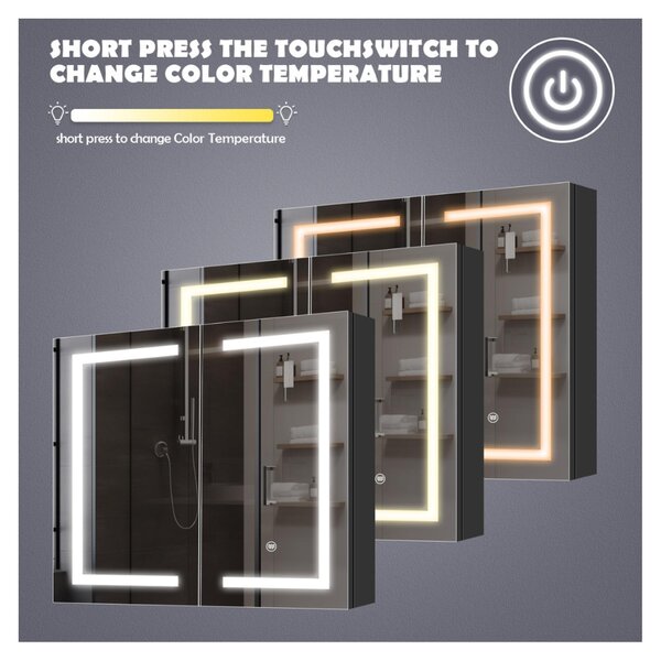 SensaHome zrcadlová skříňka s LED osvětlením - Koupelnová skříňka - 3 barvy LED - 60 x 65 cm