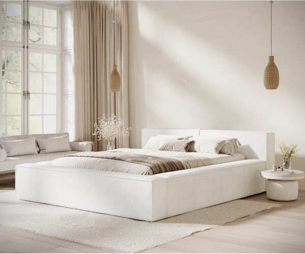 Krémová čalouněná dvoulůžková postel s úložným prostorem s roštem 180x200 cm Voliera – Maison de Rêve