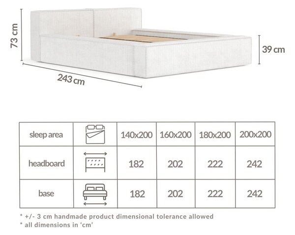 Béžová čalouněná dvoulůžková postel s úložným prostorem s roštem 180x200 cm Voliera – Maison de Rêve