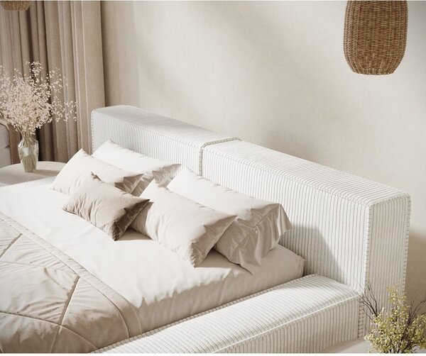 Krémová čalouněná dvoulůžková postel s úložným prostorem s roštem 180x200 cm Voliera – Maison de Rêve