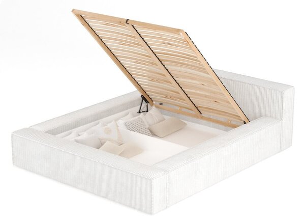 Krémová čalouněná dvoulůžková postel s úložným prostorem s roštem 180x200 cm Voliera – Maison de Rêve