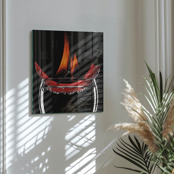 Skleněné hodiny na stěnu Chilli Fire zskc-30x30-00171454