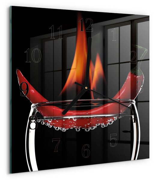 Skleněné hodiny na stěnu Chilli Fire zskc-30x30-00171454