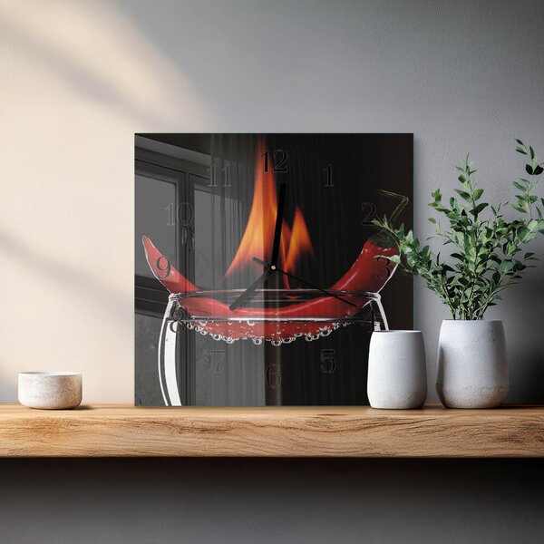 Skleněné hodiny na stěnu Chilli Fire zskc-30x30-00171454
