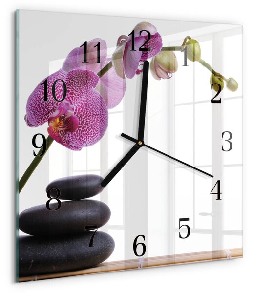 Skleněné hodiny na stěnu Orchidej zskc-30x30-00171567