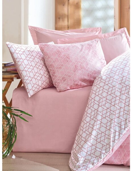 Bílé/růžové povlečení na jednolůžko z bavlny Renforcé 140x200 cm Soft Geometry – Mila Home Luxury