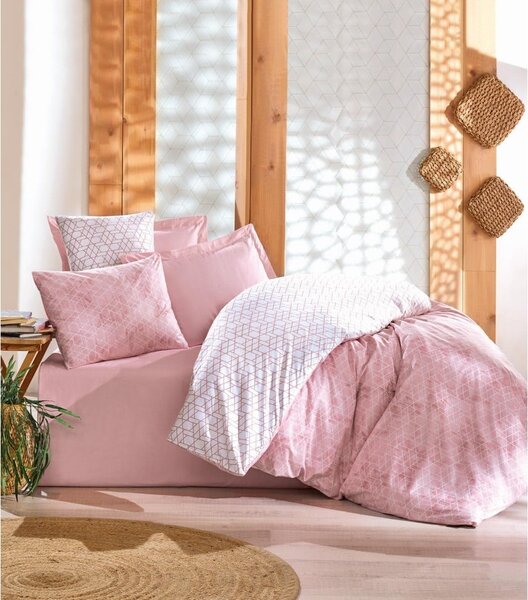 Bílé/růžové povlečení na jednolůžko z bavlny Renforcé 140x200 cm Soft Geometry – Mila Home Luxury