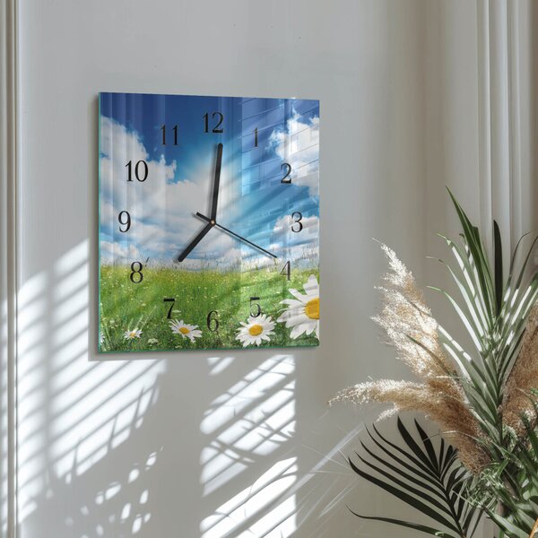 Skleněné hodiny na stěnu Luční květiny zskc-30x30-00171564
