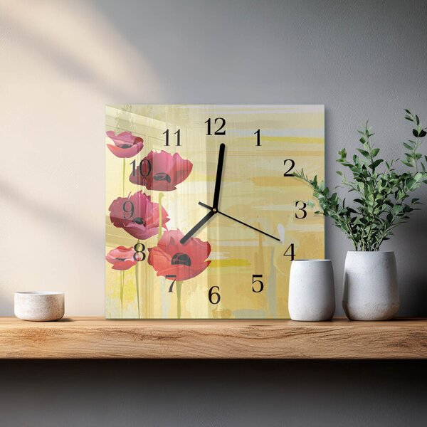 Skleněné hodiny na stěnu Vlčí máky zskc-30x30-00171573