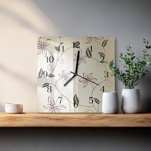 Skleněné hodiny na stěnu Květinové umění zskc-30x30-00171579