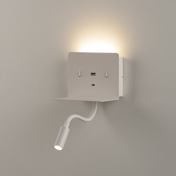 ACB Iluminacion Nástěnné LED svítidlo CALMA, 6W + 3W, CRI90, 2x vstup USB a USBC Barva: Černá