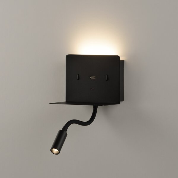 ACB Iluminacion Nástěnné LED svítidlo CALMA, 6W + 3W, CRI90, 2x vstup USB a USBC Barva: Černá