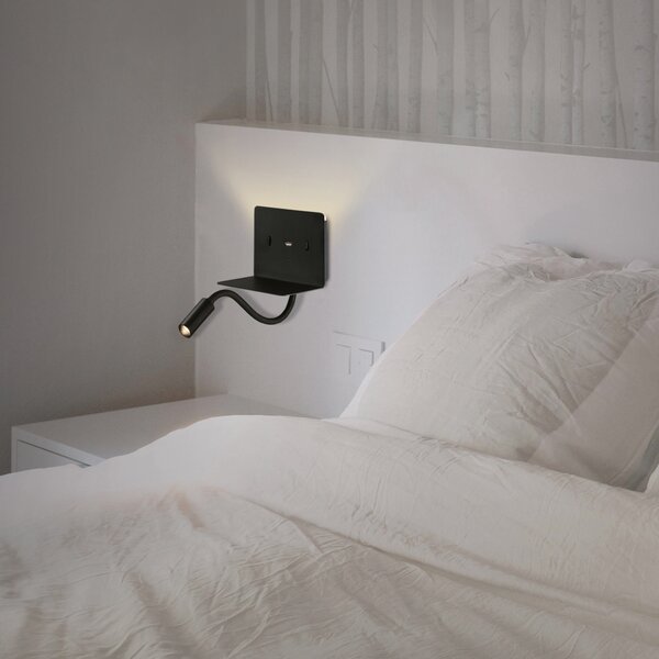 ACB Iluminacion Nástěnné LED svítidlo CALMA, 6W + 3W, CRI90, 2x vstup USB a USBC Barva: Černá