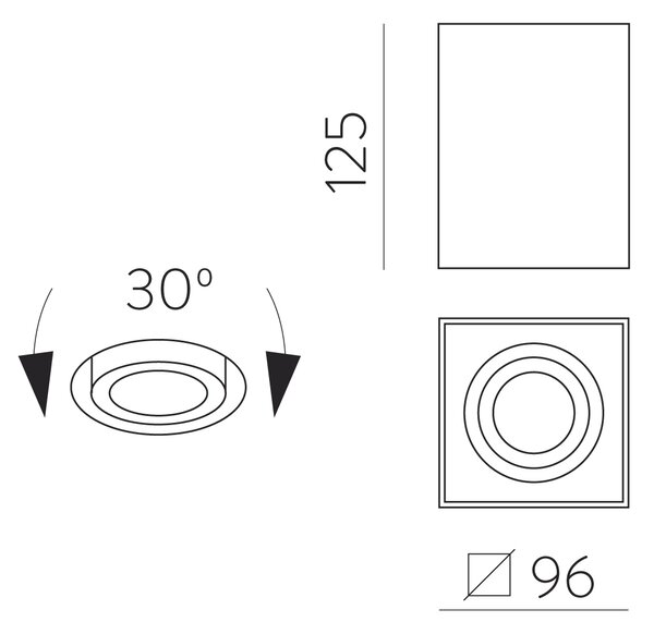 ACB Iluminacion Stropní bodové LED svítidlo CARRE, ⌀ 96 mm, 1xGU10 8W Barva: Černá