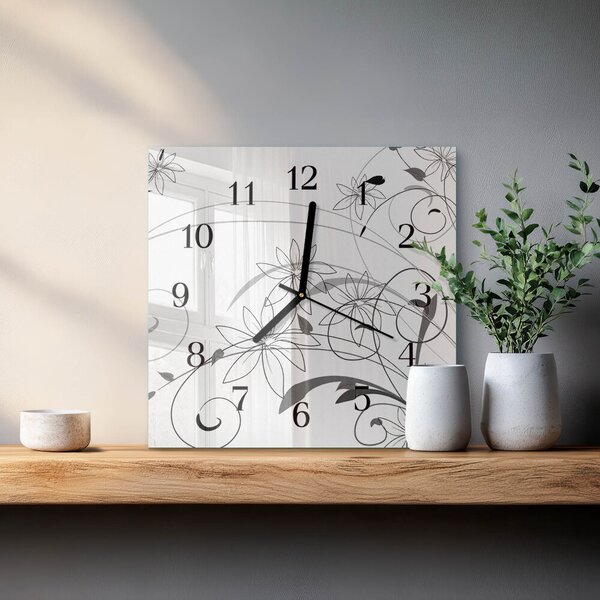 Skleněné hodiny na stěnu Květinové umění zskc-30x30-00171641