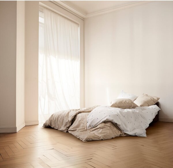 Béžové povlečení na dvoulůžko/prodloužené z bavlněného perkálu 200x220 cm Daisy – JUNA