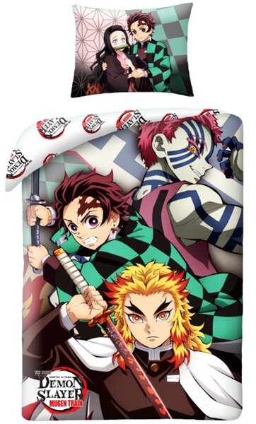Bavlněné ložní povlečení Zabiják démonů - Demon Slayer - motiv Tanjiro & Kyojuro - 100% bavlna - 70 x 90 cm + 140 x 200 cm