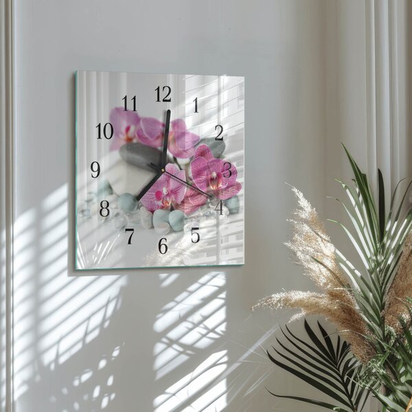 Skleněné hodiny na stěnu Orchideje zskc-30x30-00171659