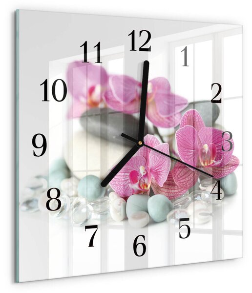 Skleněné hodiny na stěnu Orchideje zskc-30x30-00171659