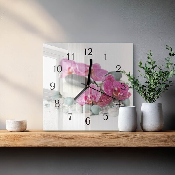 Skleněné hodiny na stěnu Orchideje zskc-30x30-00171659
