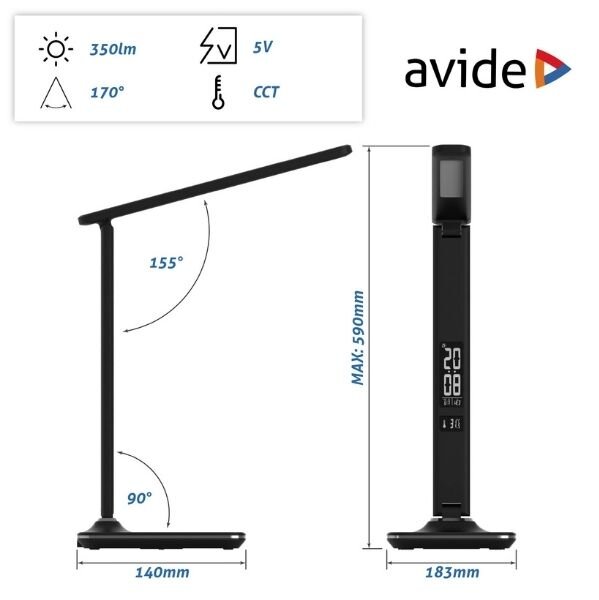 Kožená stmívatelná LED stolní lampa s displejem 6W 360lm, měnitelná barva světla, černá