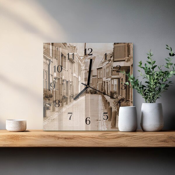 Skleněné hodiny na stěnu Sepia Avenue zskc-30x30-00171675