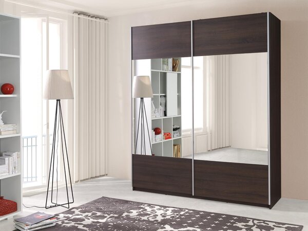 Šatní skříň s posuvnými dveřmi Wartessa 1 B (wenge) (se zrcadlem)