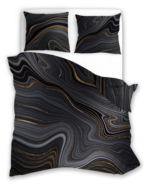 Faro Bavlněné saténové povlečení NOBILE 005 140x200 cm + 70x90 cm černé/zlaté
