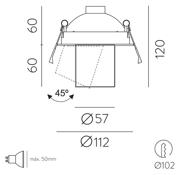 ACB Iluminacion Zapuštěné svítidlo GINA, ⌀ 11 cm, 1xGU10 8W Barva: Černá
