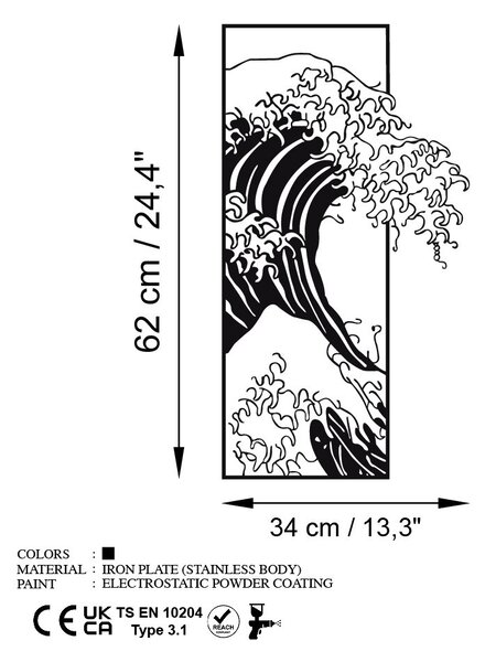 ASIR Nástěnná dekorace kovová HOKUSAI černá