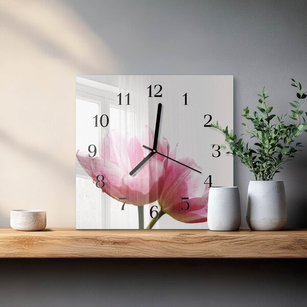 Skleněné hodiny na stěnu Tulipány zskc-30x30-00171765