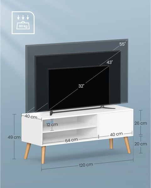 TV stolek – bílý minimalistický design, 120 × 40 × 49 cm