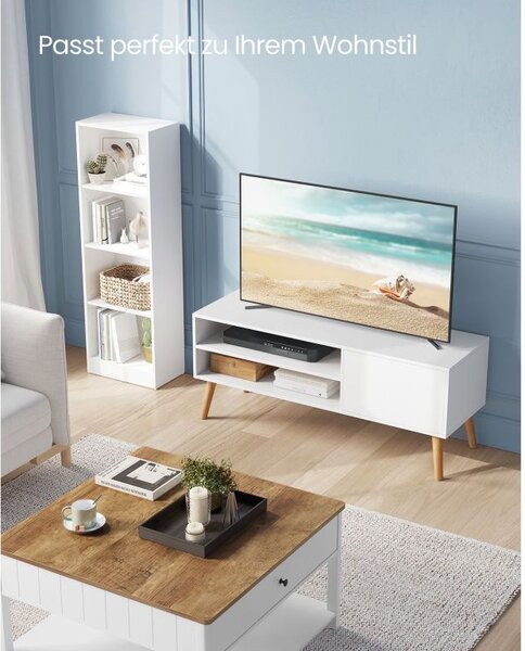 TV stolek – bílý minimalistický design, 120 × 40 × 49 cm