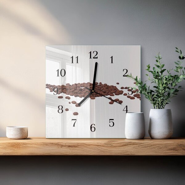 Skleněné hodiny na stěnu Kávová zrna zskc-30x30-00171755