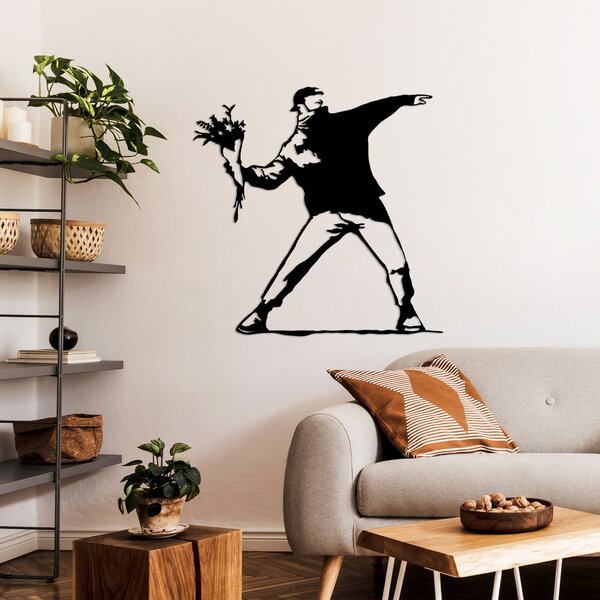 ASIR Nástěnná dekorace kovová BANKSY Protest, černá
