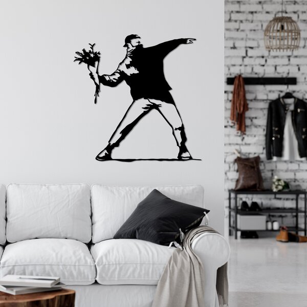 ASIR Nástěnná dekorace kovová BANKSY Protest, černá